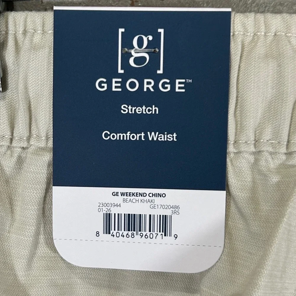 George Mens Weekend Chino Pants Beach Khaki Stretch Comfort Waist Medium 32-34